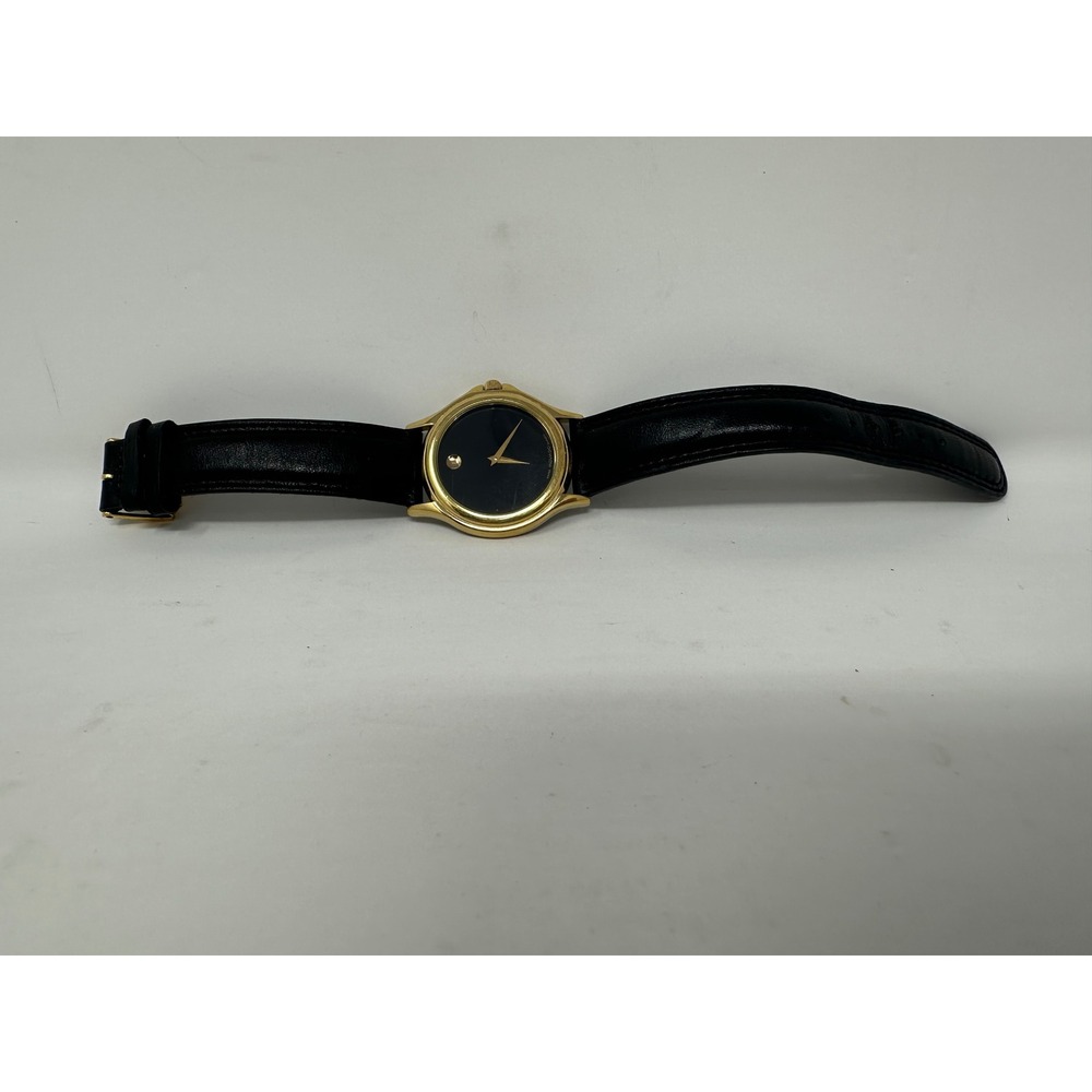 Movado Museum Watch 87-E4-0863 Gold Black Leather Swiss Quartz Minimalist Mens - Picture 5 of 5